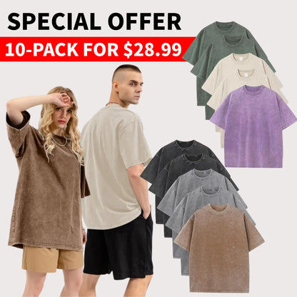 Men’s Plus Size 100% Cotton Acid Wash Oversized Heavyweight Vintage T-Shirt