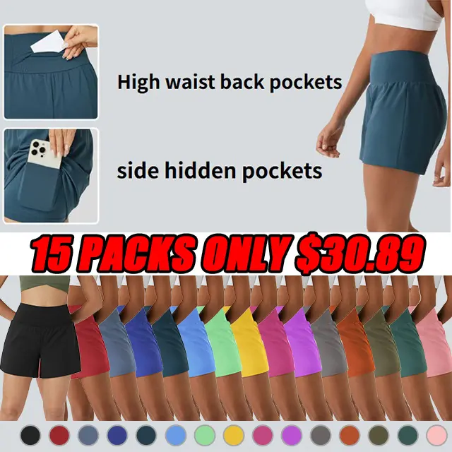 🔥Last Day Promotion!Super High Waisted Back Pocket & Side Hidden Pocket 2-in-1 Yoga Shorts