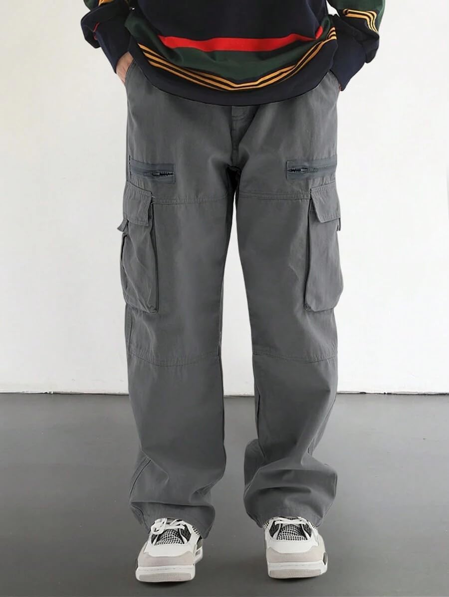 Men's Loose Solid Color All-match Pocket Drawstring Waist Overalls
