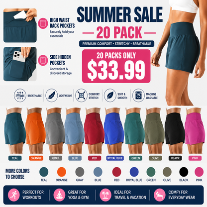 🔥Last Day Promotion!Super High Waisted Back Pocket & Side Hidden Pocket 2-in-1 Yoga Shorts