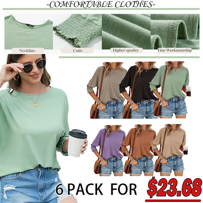 ⏰Hot Sale-2025  Tops 3/4 Sleeve T-Shirts Cute Crewneck Tees Blouses