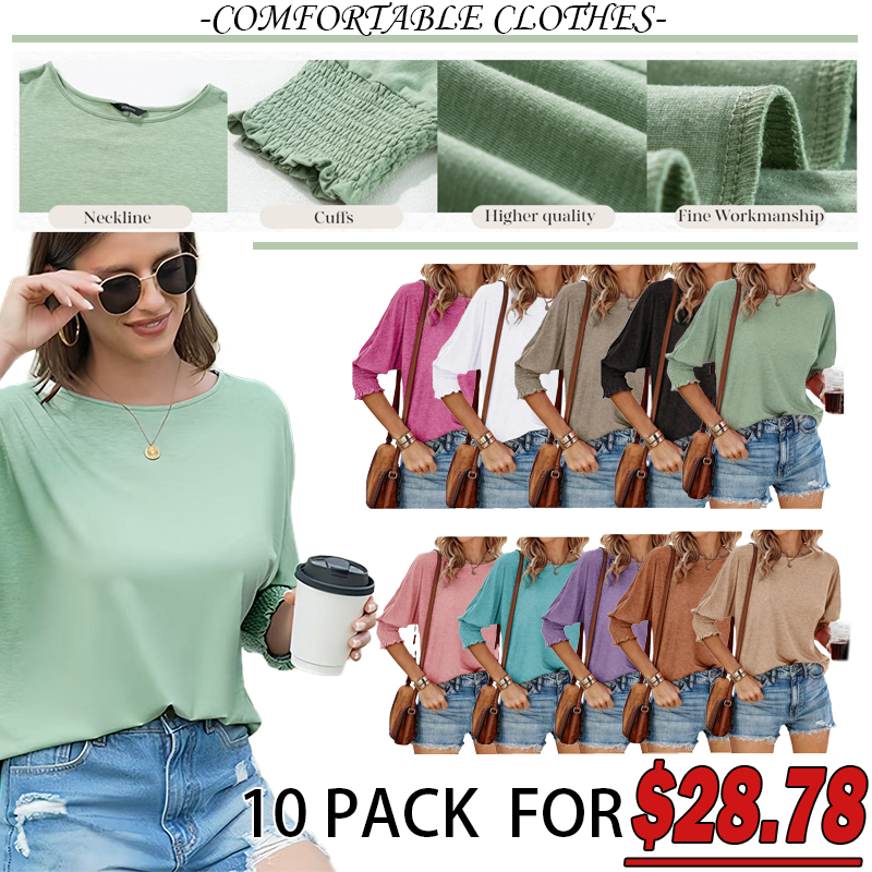 ⏰Hot Sale-2025  Tops 3/4 Sleeve T-Shirts Cute Crewneck Tees Blouses