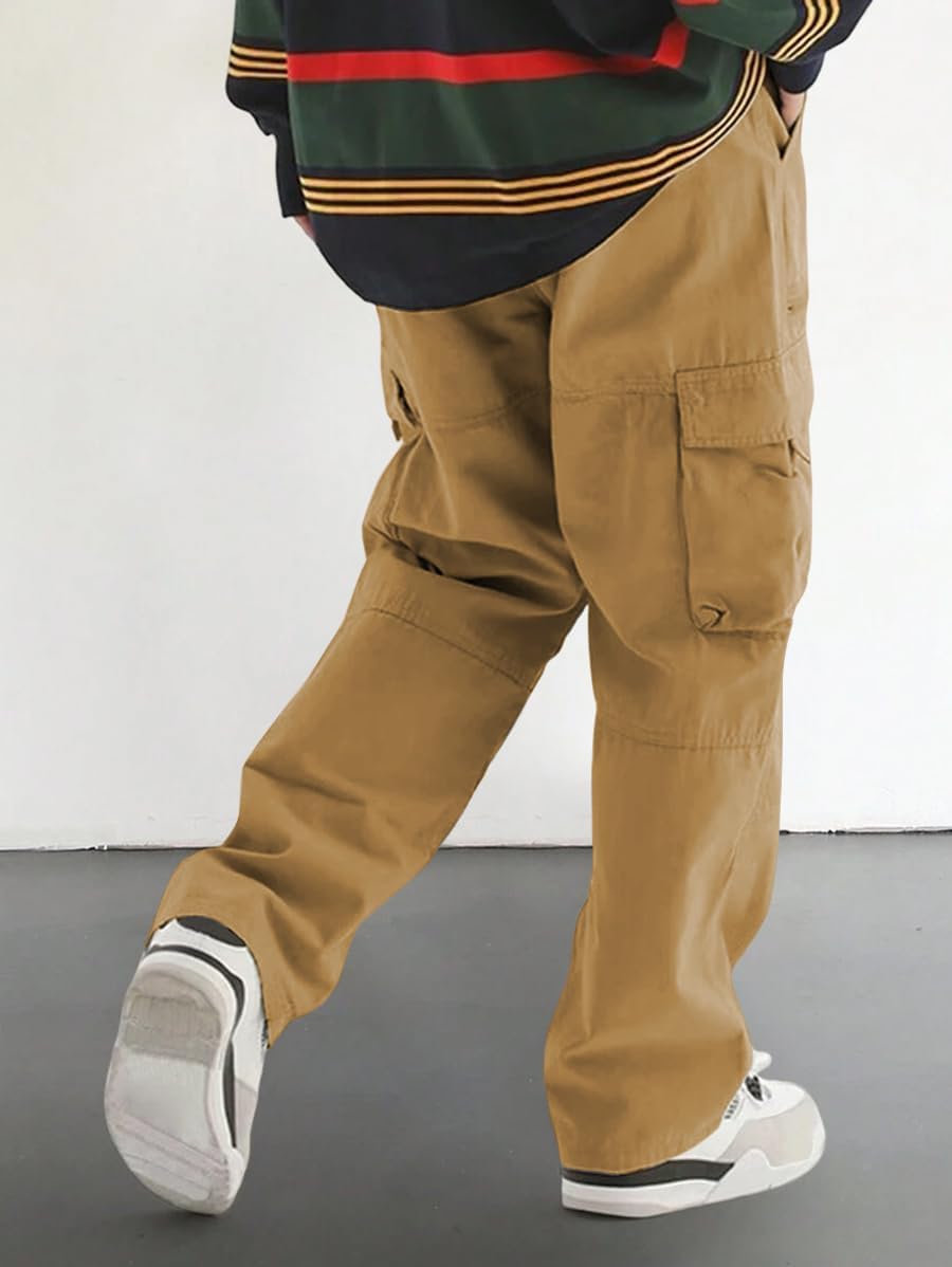 Men's Loose Solid Color All-match Pocket Drawstring Waist Overalls
