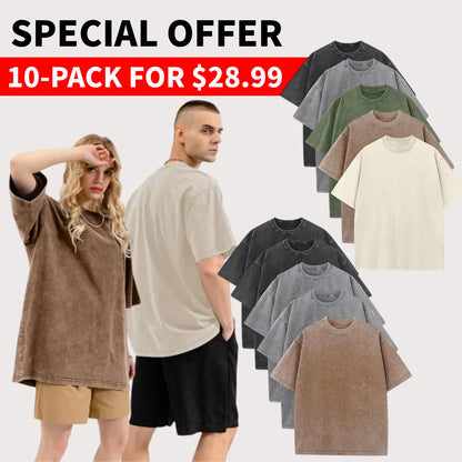 Men’s Plus Size 100% Cotton Acid Wash Oversized Heavyweight Vintage T-Shirt