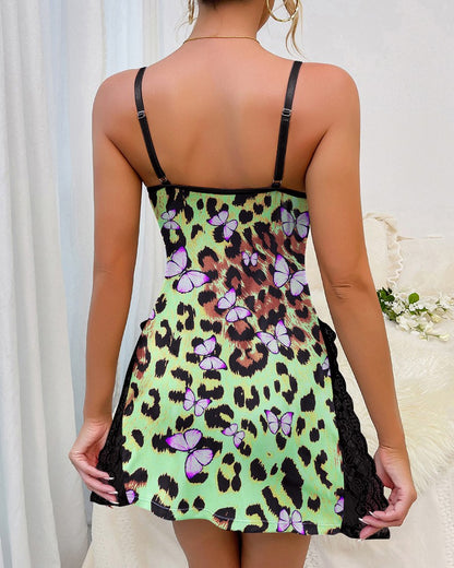 💝Last Day Promotion⚡Lace Trim Slit Bowknot Decor Sleep Dress Lingerie Party Sleeveless Low Cut Breathable