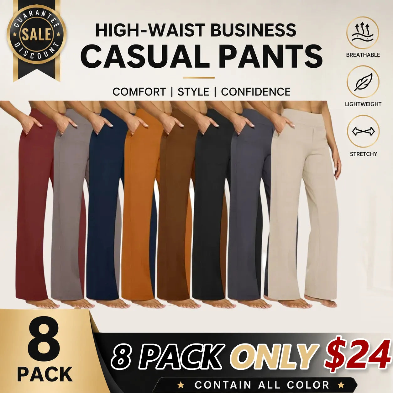 🌞Summer Hot Sale🔥Women's High-Waisted Loose Business Casual Yoga Pants with Pockets