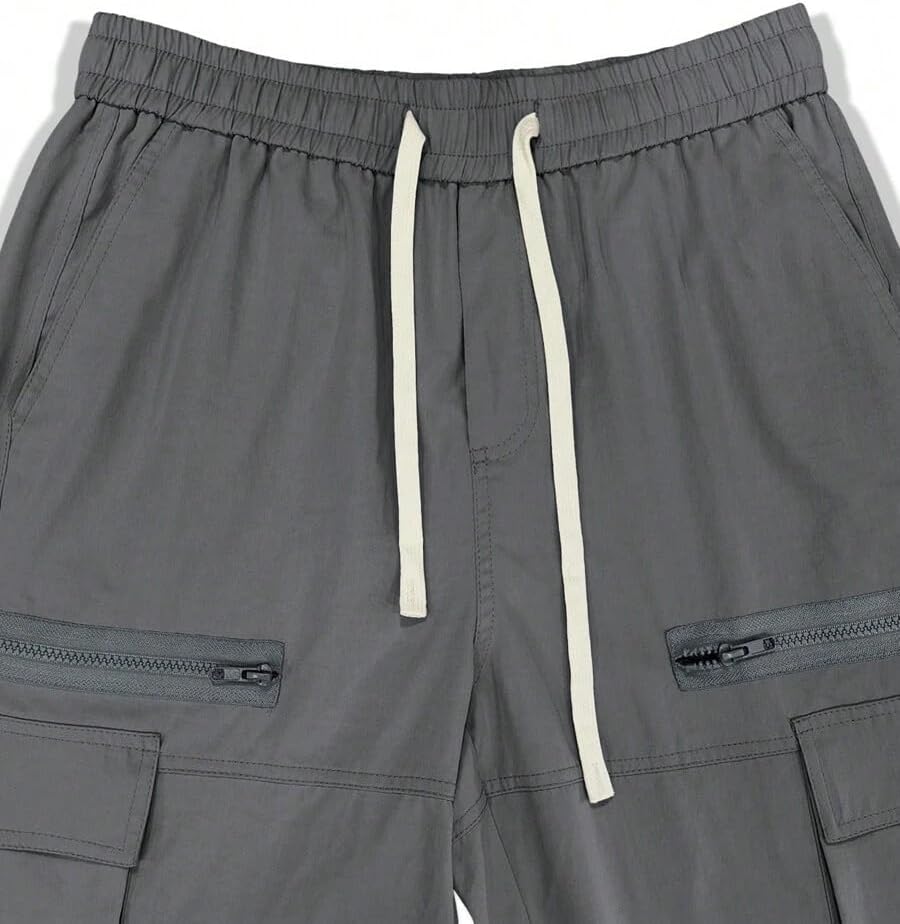 Men's Loose Solid Color All-match Pocket Drawstring Waist Overalls