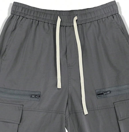 Men's Loose Solid Color All-match Pocket Drawstring Waist Overalls