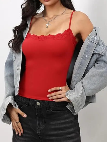 Women’s Padded Lace Cami Top – Double Lined Sexy Spaghetti Strap Tank