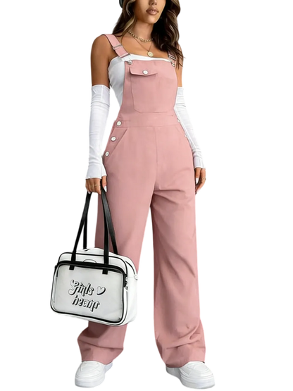 Women's solid color jumpsuit with pockets