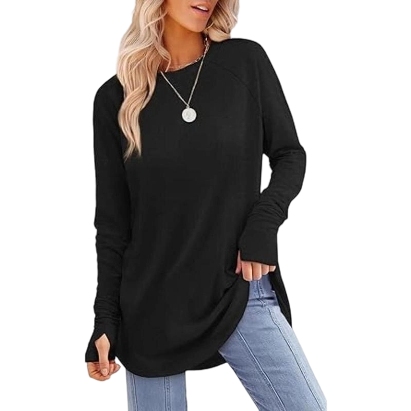 Womens Long Sleeve Round Neck Tunic Tops