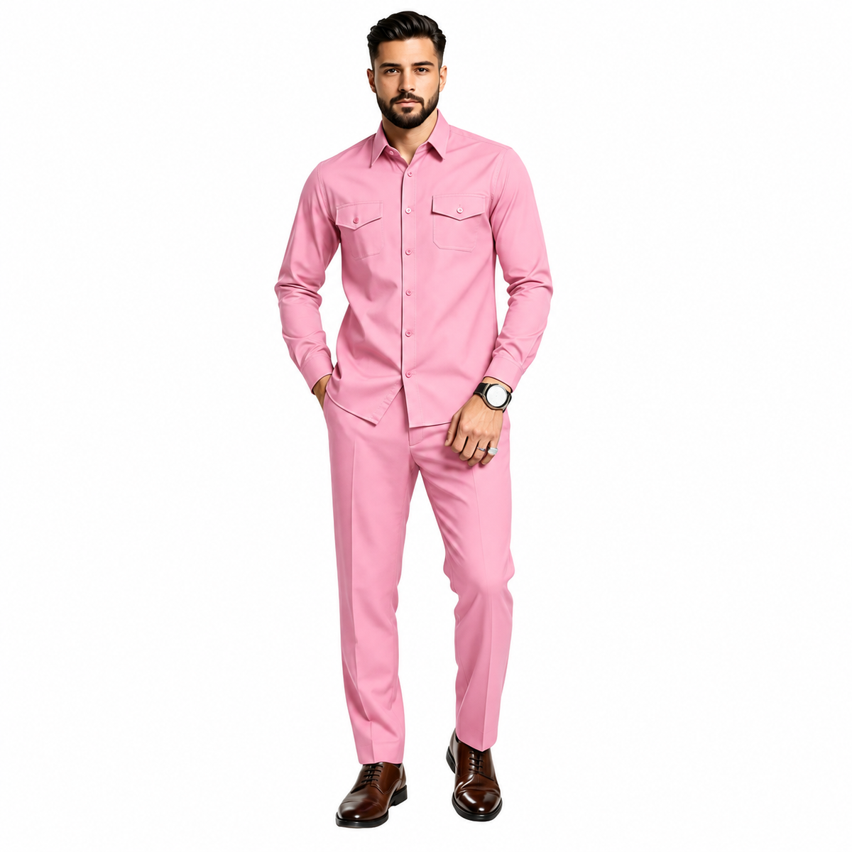 Men’s Two-Piece Matching Shirt & Pants Set – Casual Everyday Outfit