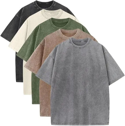 Men’s Plus Size 100% Cotton Acid Wash Oversized Heavyweight Vintage T-Shirt