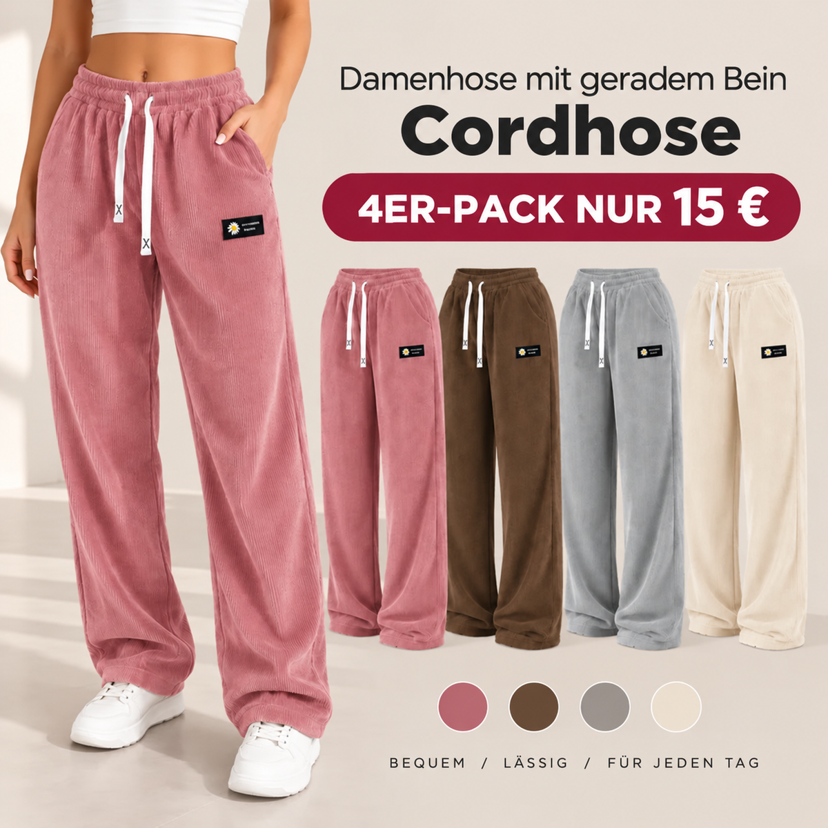 [LETZTER VERKAUFSTAG] Damen-Cordhose mit geradem Bein – 100 % Baumwolle