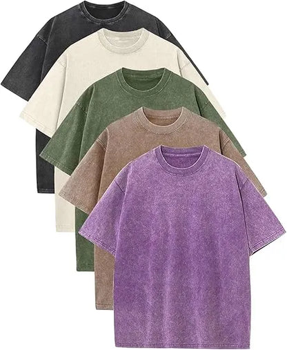 Men’s Plus Size 100% Cotton Acid Wash Oversized Heavyweight Vintage T-Shirt