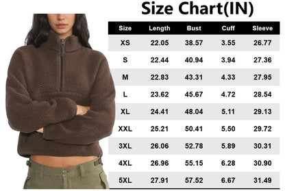 Women‘s Fleece Sweatshirt – Cropped Half-Zip Sherpa Pullover with Zipper Pockets