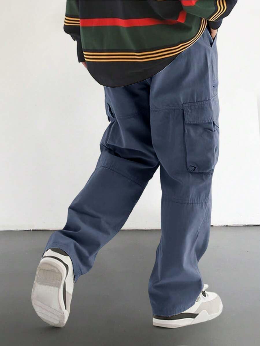 Men's Loose Solid Color All-match Pocket Drawstring Waist Overalls