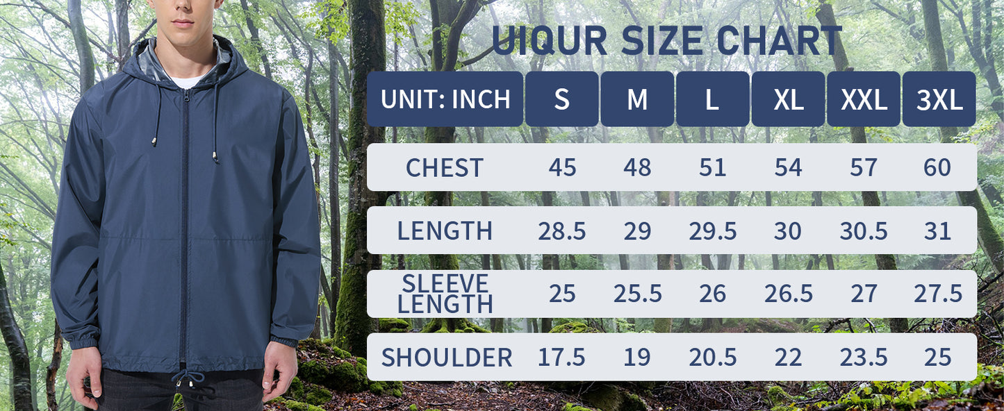Men Waterproof Raincoat Windbreaker Lightweight Packable Rain Jacket