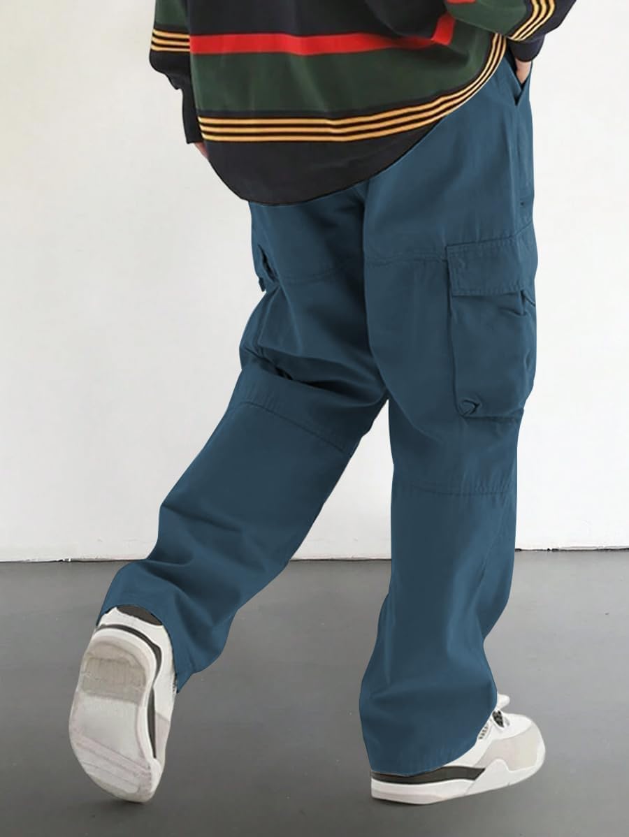 Men's Loose Solid Color All-match Pocket Drawstring Waist Overalls