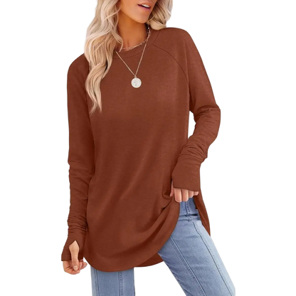 Womens Long Sleeve Round Neck Tunic Tops