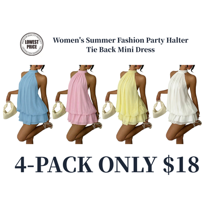 Women's Summer Halter Tie Back Mini Dress