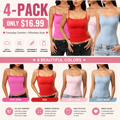 Women’s Padded Lace Cami Top – Double Lined Sexy Spaghetti Strap Tank
