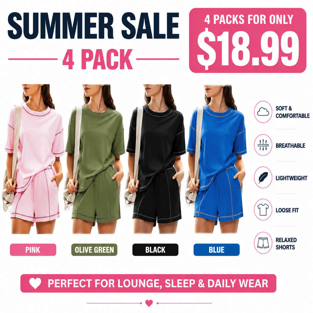Women's Casual Summer 100% Cotton 2 Piece Sets