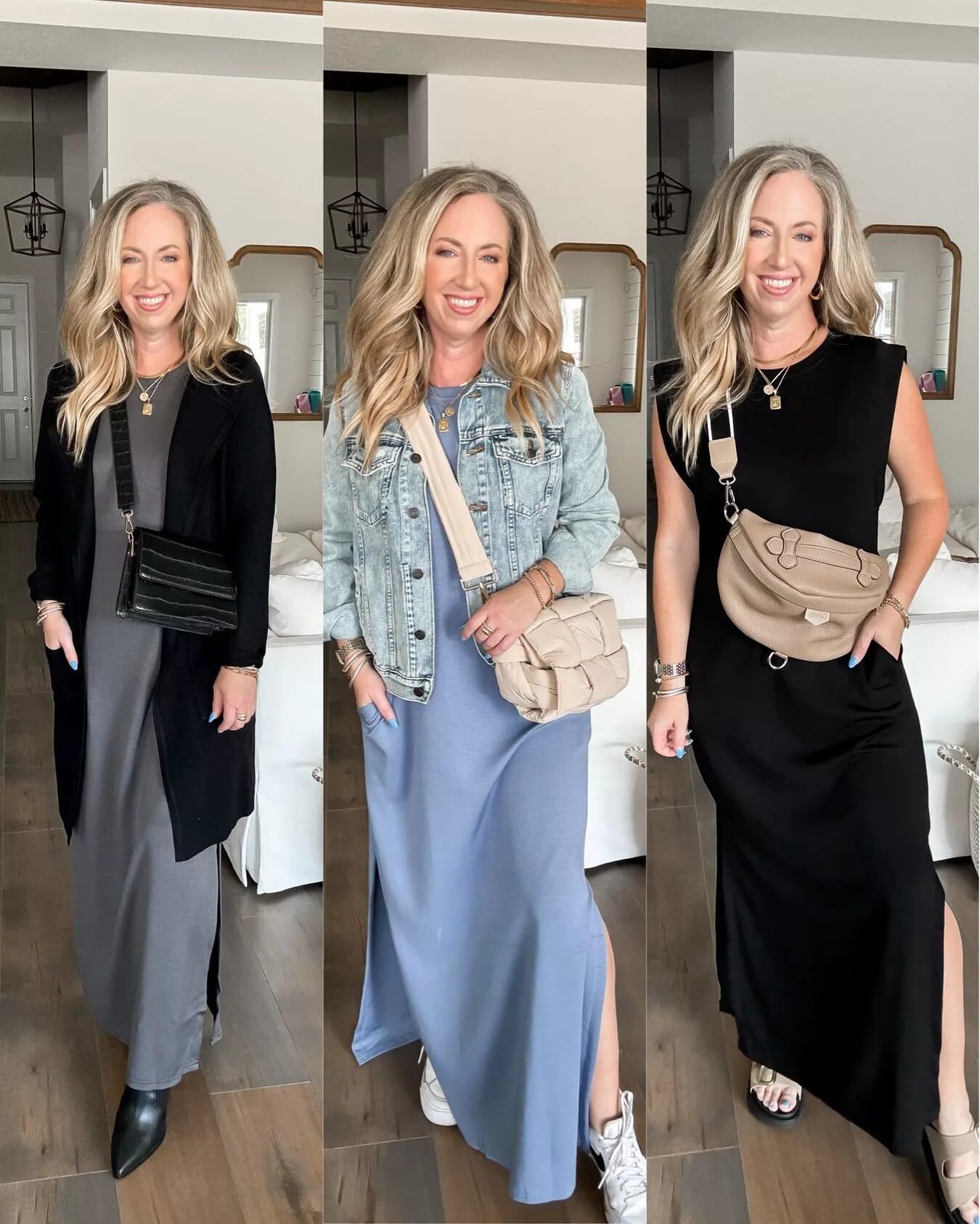🔥Last day promotion⏰Casual Round Neck Loose Split Wrinkle-Free Long Maxi Vacation Dress with Pockets