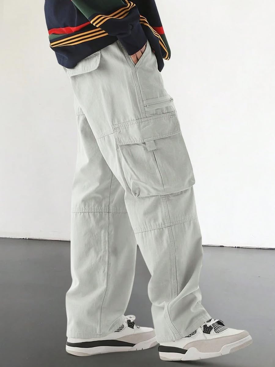 Men's Loose Solid Color All-match Pocket Drawstring Waist Overalls
