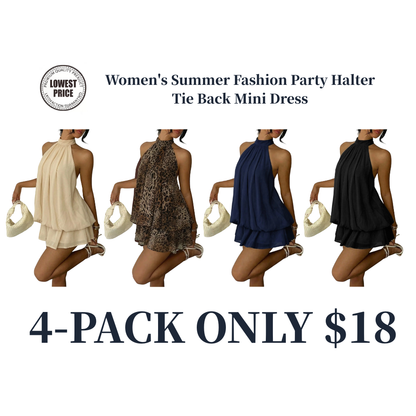 Women's Summer Halter Tie Back Mini Dress