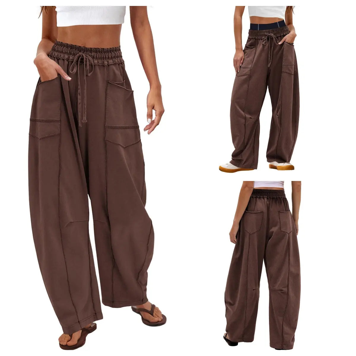 Women'S High Waisted Barrel Sweatpants Baggy Wide Leg Drawstring Joggers With Pockets And Seam Stitch Details| Regular Lined For Fall & Spring, Cozy Fleece Lined For Winter