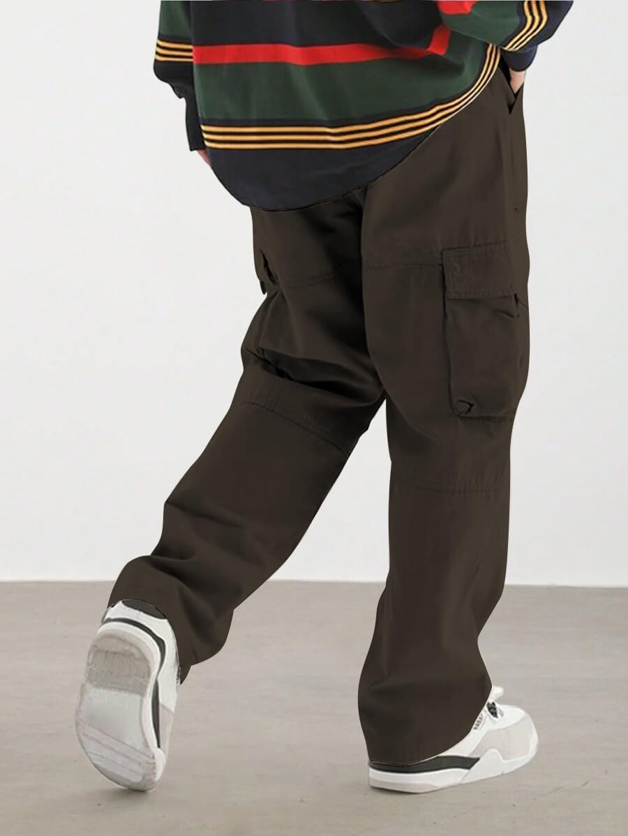 Men's Loose Solid Color All-match Pocket Drawstring Waist Overalls