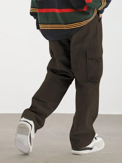 Men's Loose Solid Color All-match Pocket Drawstring Waist Overalls