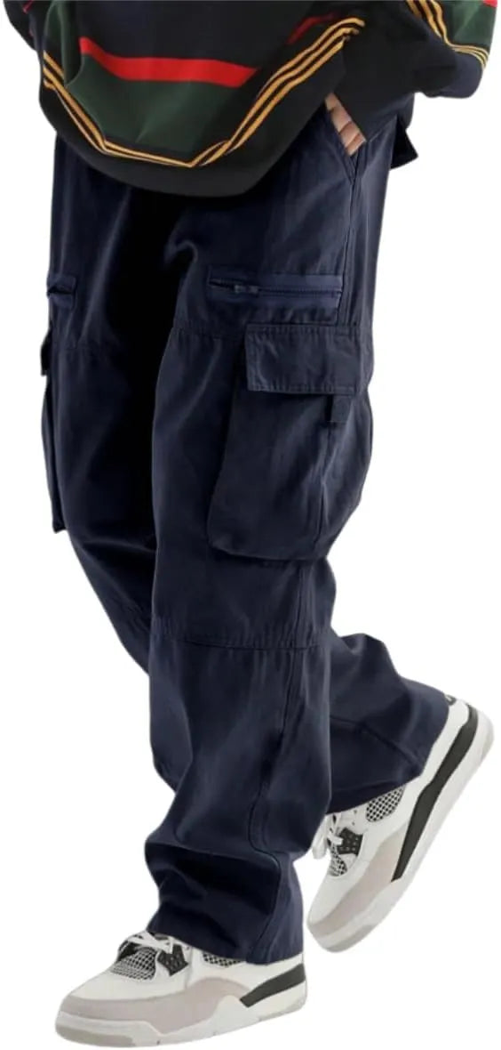 Men's Loose Solid Color All-match Pocket Drawstring Waist Overalls