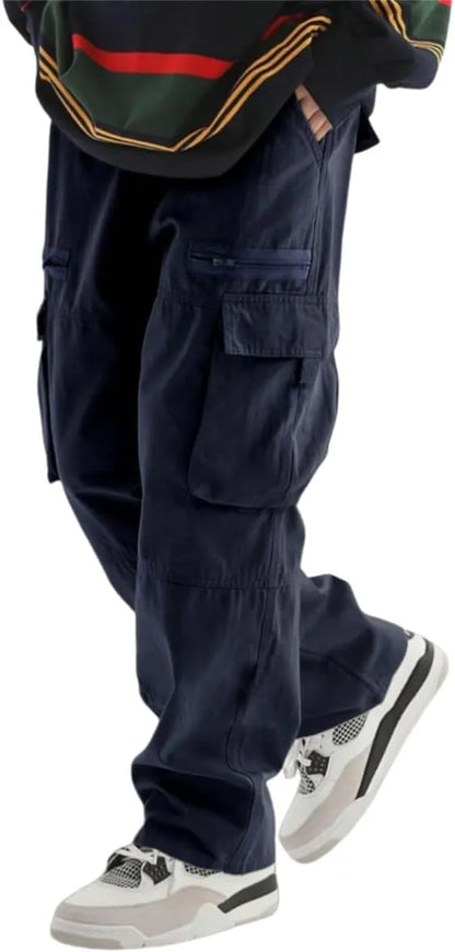 Men's Loose Solid Color All-match Pocket Drawstring Waist Overalls