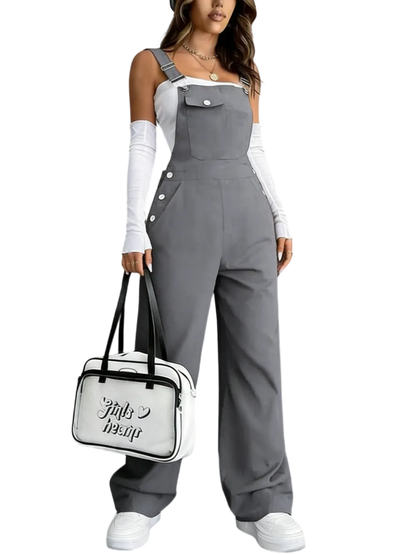 Women's solid color jumpsuit with pockets