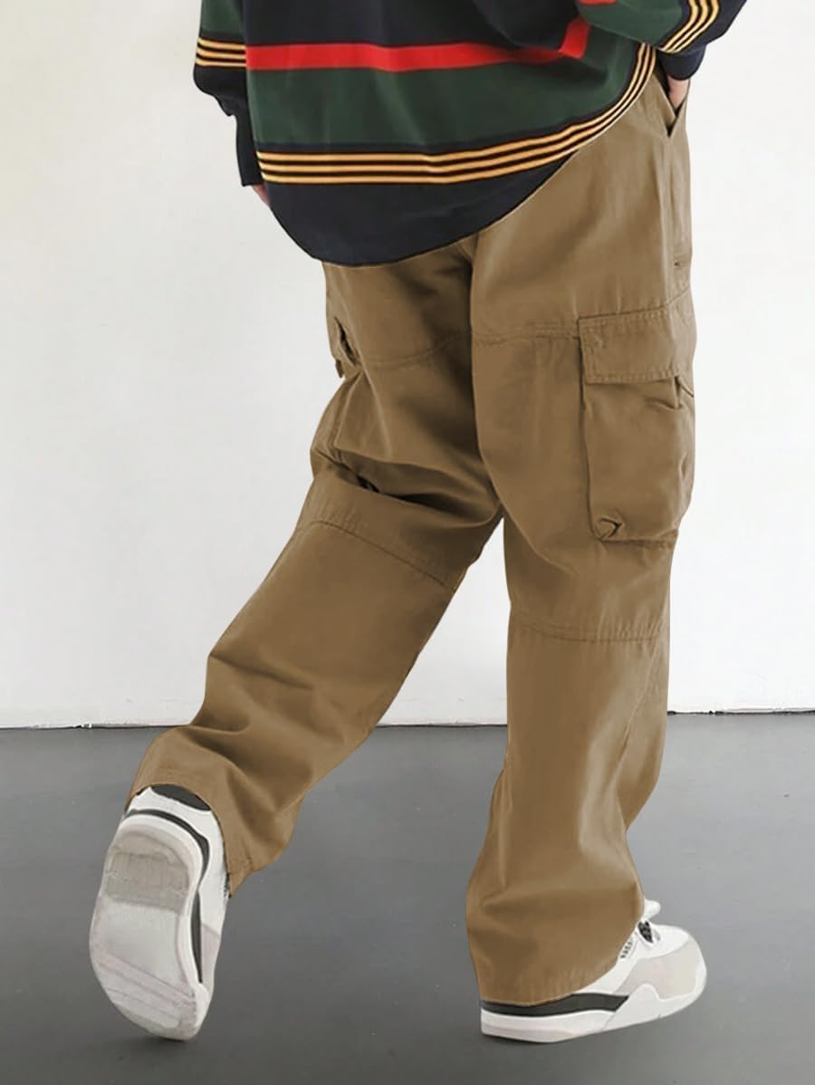 Men's Loose Solid Color All-match Pocket Drawstring Waist Overalls