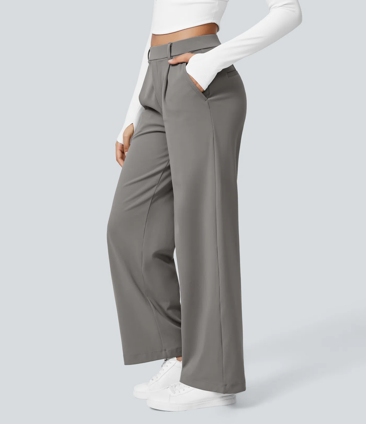 High Waisted Side Pocket Straight Leg Work Pants