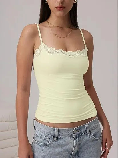 Women’s Padded Lace Cami Top – Double Lined Sexy Spaghetti Strap Tank
