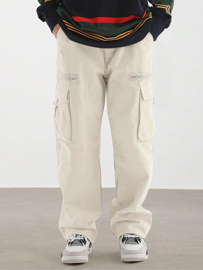 Men's Loose Solid Color All-match Pocket Drawstring Waist Overalls
