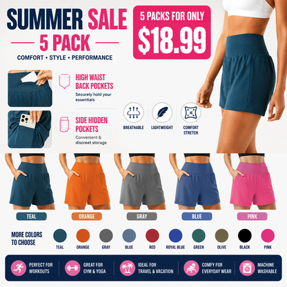 🔥Last Day Promotion!Super High Waisted Back Pocket & Side Hidden Pocket 2-in-1 Yoga Shorts