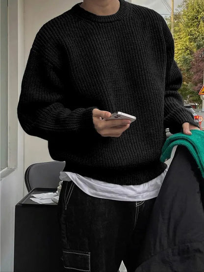 Men's Solid Drop Shoulder Cable Knit Sweater