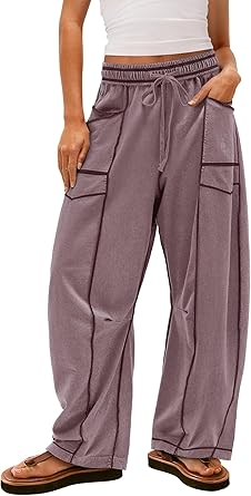 Women'S High Waisted Barrel Sweatpants Baggy Wide Leg Drawstring Joggers With Pockets And Seam Stitch Details| Regular Lined For Fall & Spring, Cozy Fleece Lined For Winter