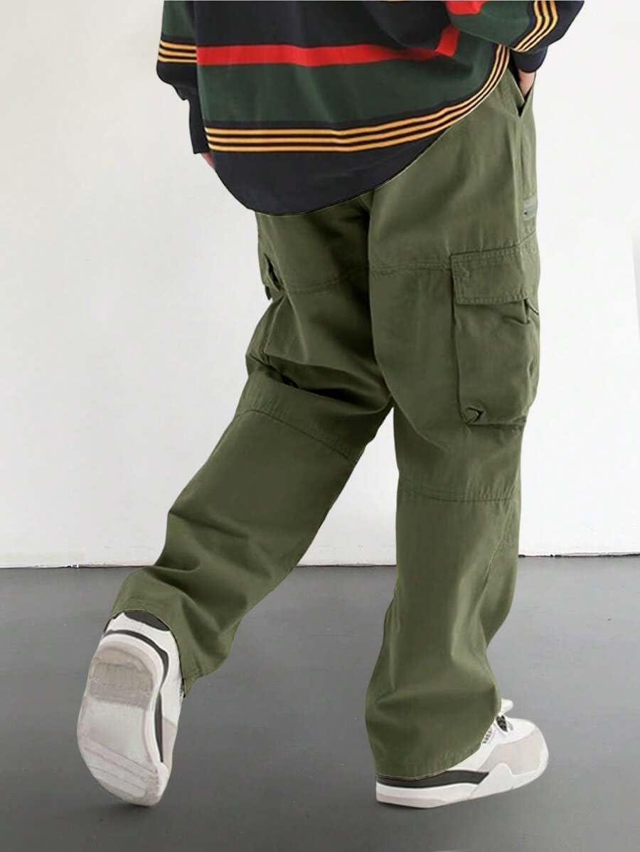 Men's Loose Solid Color All-match Pocket Drawstring Waist Overalls