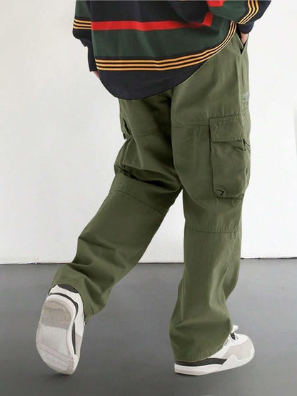 Men's Loose Solid Color All-match Pocket Drawstring Waist Overalls