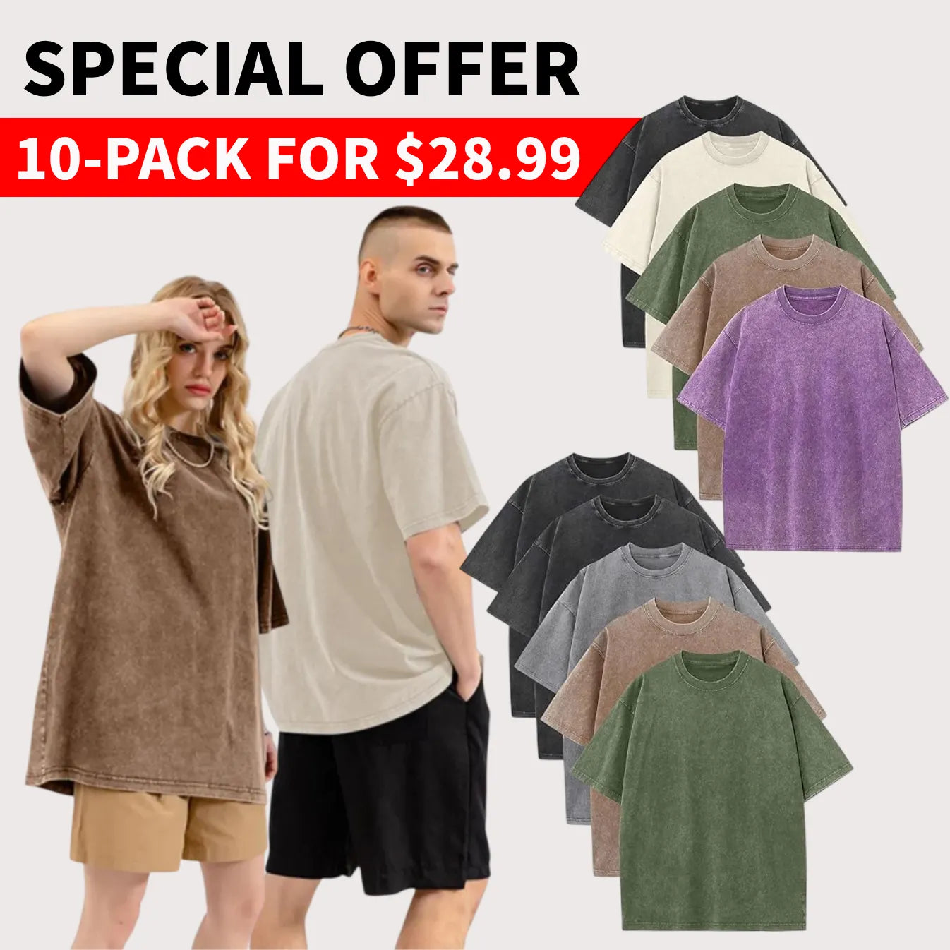 Men’s Plus Size 100% Cotton Acid Wash Oversized Heavyweight Vintage T-Shirt