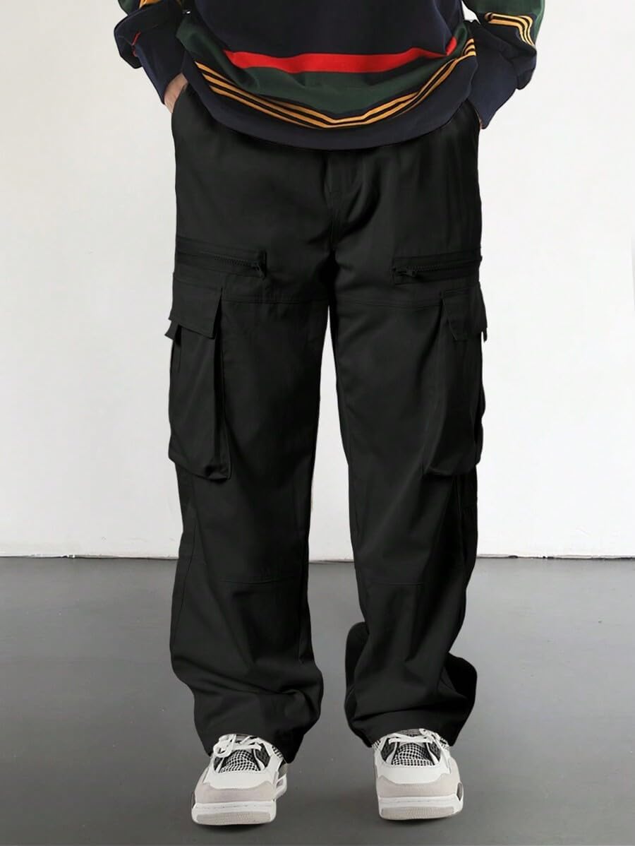 Men's Loose Solid Color All-match Pocket Drawstring Waist Overalls