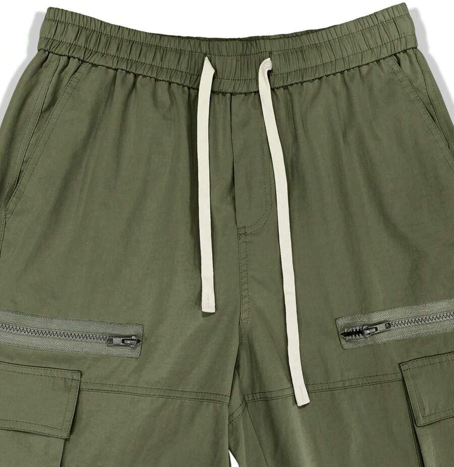 Men's Loose Solid Color All-match Pocket Drawstring Waist Overalls