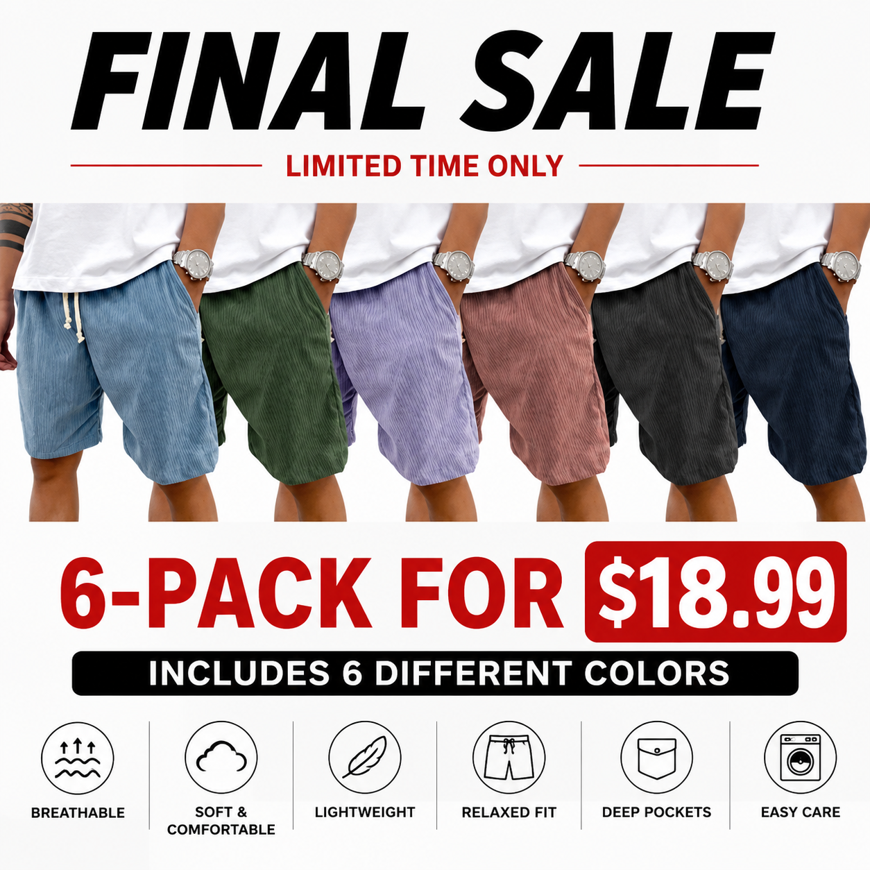 FINAL SALE⚡10 Packs for $34.99⚡ - Men's Fashion Vintage Corduroy Casual Elastic Stretch Shorts With Side Pockets