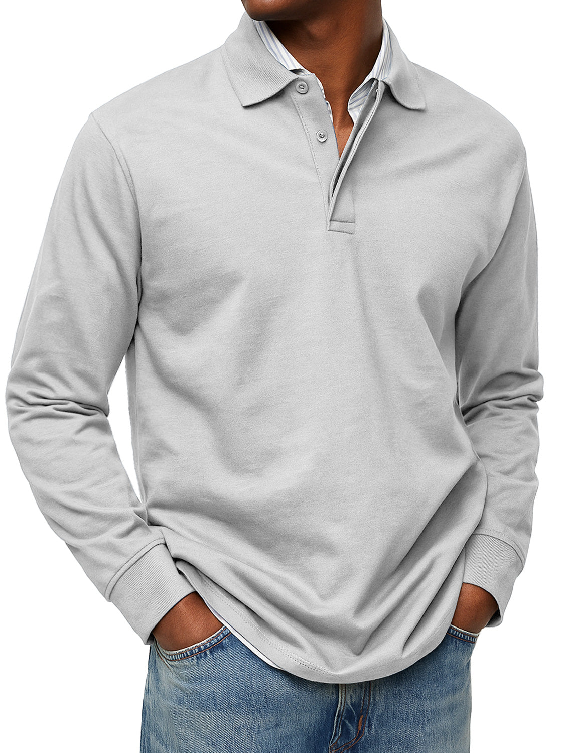 Men's Autumn/Winter Exclusive-layer Lapel Button-down Solid Color Long-sleeved Polo Shirt